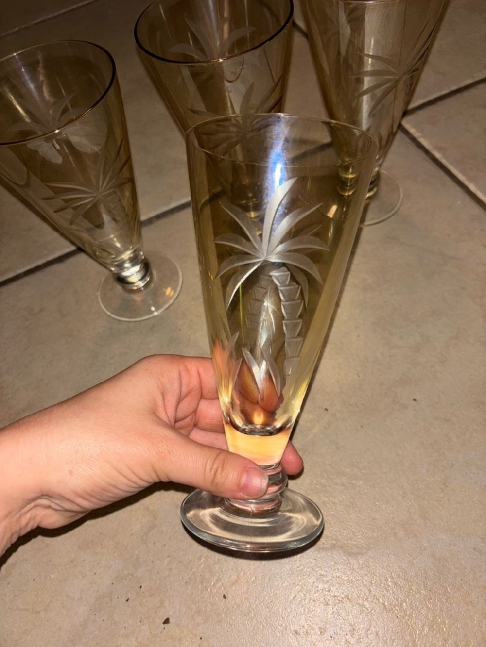 4 Vintage Lenox British Colonial Scenic Collection 7 3/8" Ice Tea Crystal Amber